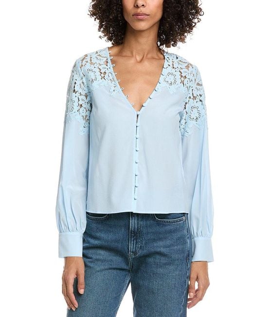 Generation Love Blue Harlea Lace Combo Silk-Blend Blouse