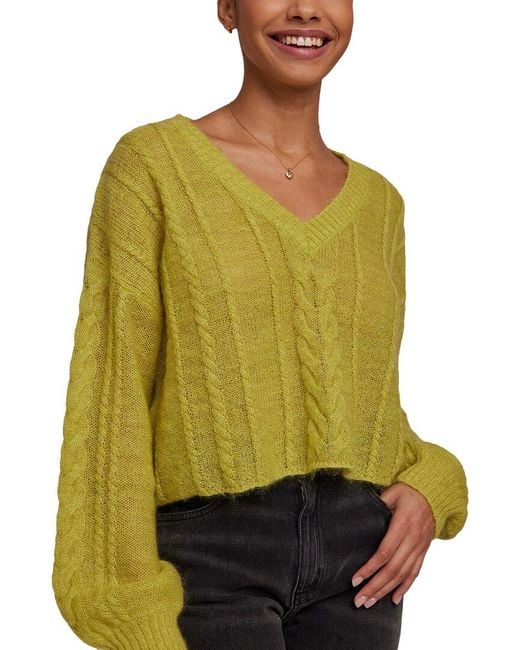 Bella Dahl Green V-Neck Cropped Mohair & Wool-Blend Sweater
