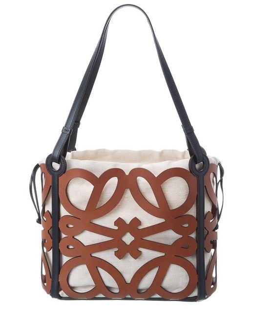 Loewe Metallic Anagram Cut-out Small Canvas & Leather Tote