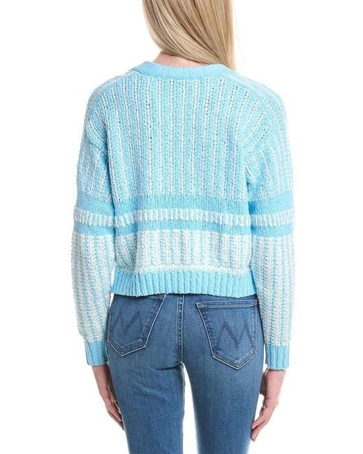 Autumn Cashmere Blue Cotton By 2-Tone Jacquard Cropped V-Neck Cardigan