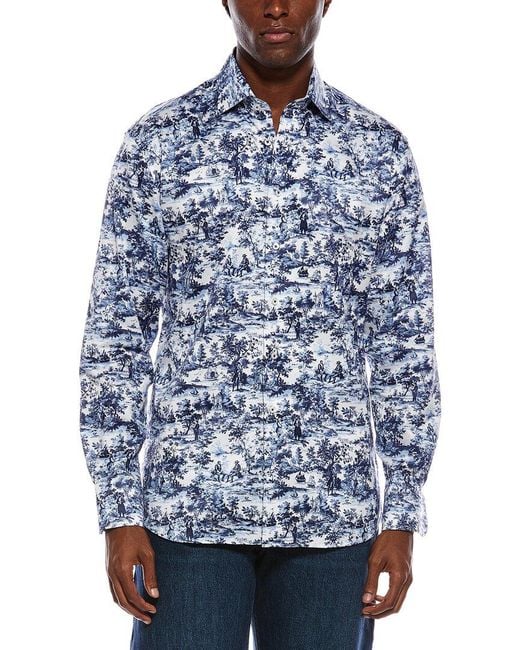 Eterna Blue Premium Printed Twill Modern Fit Shirt for men
