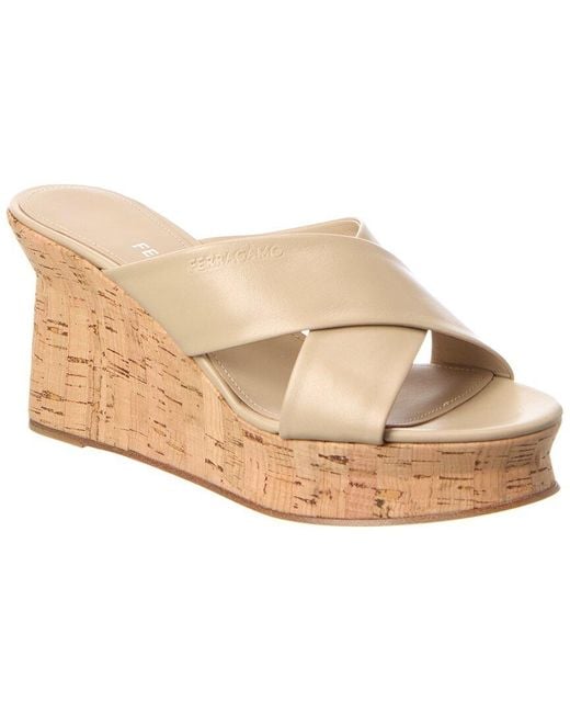 Ferragamo White Ant Leather Wedge Sandal