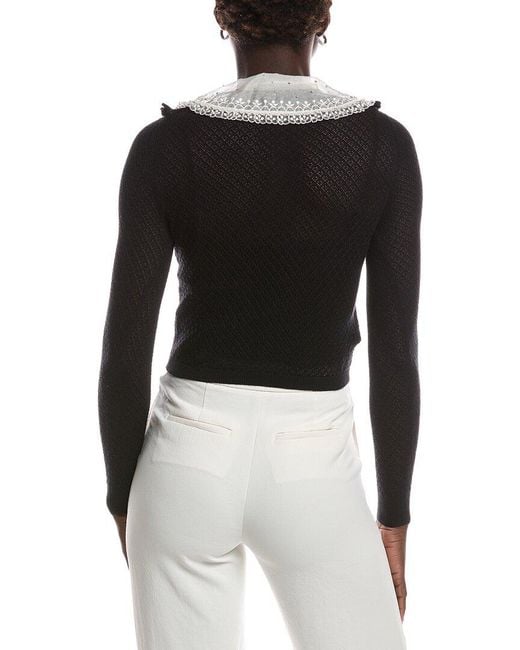 Miu Miu Black Crystal Embellished Collar Cashmere & Silk-Blend Top