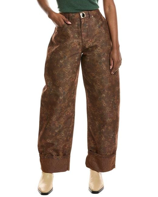 Avec Les Filles Brown Vintage Floral Barrel Leg Jean