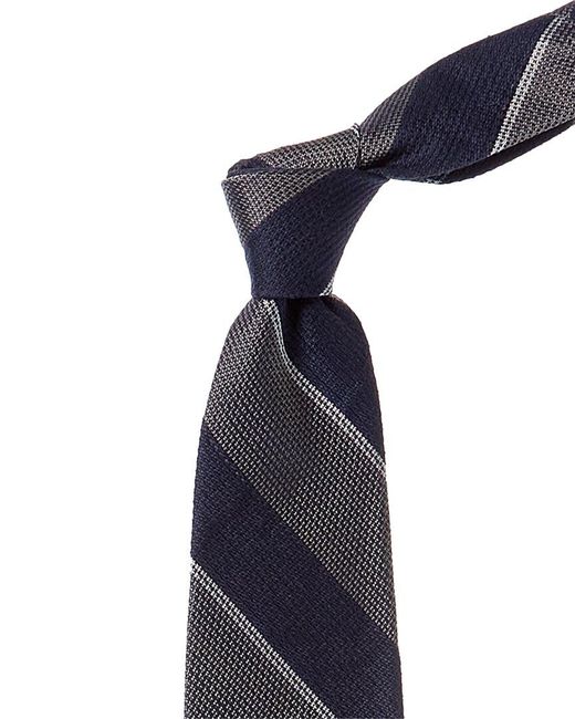 Brooks Brothers Blue Grey Sidewheeler Bold Stripe Silk & Linen-blend Tie for men