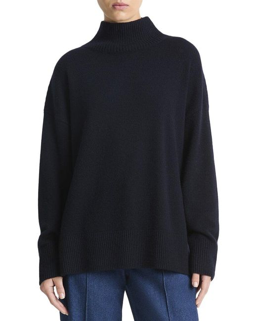 Vince Blue Dropped-Shoulder Turtleneck Wool & Cashmere-Blend Top