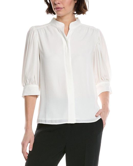 Cece White Open Collar Top