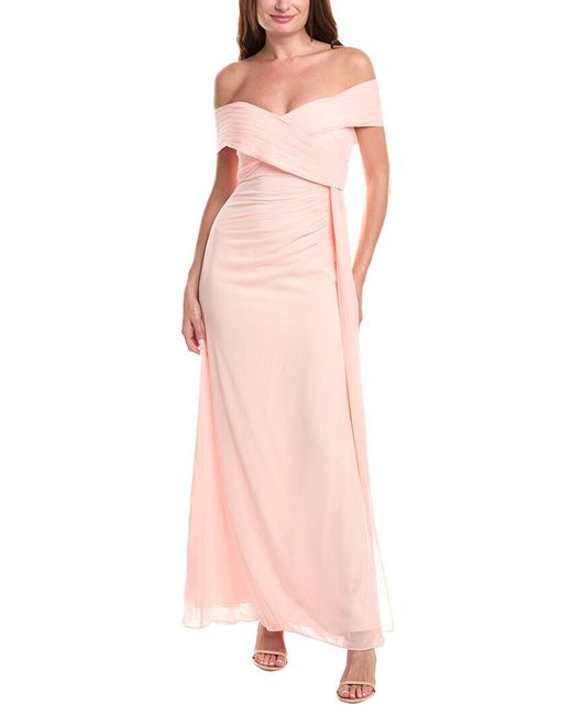 Badgley Mischka Pink Off-The-Shoulder Wrap Dress