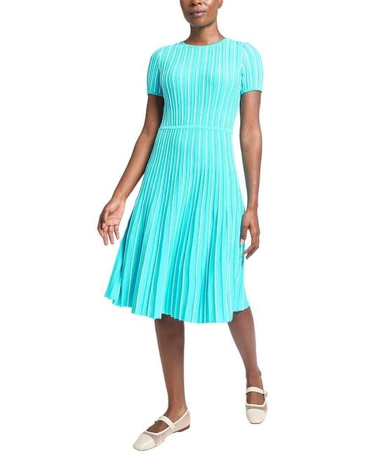 Ming Wang Blue Jewel Neck Soft Knit Flare Dress