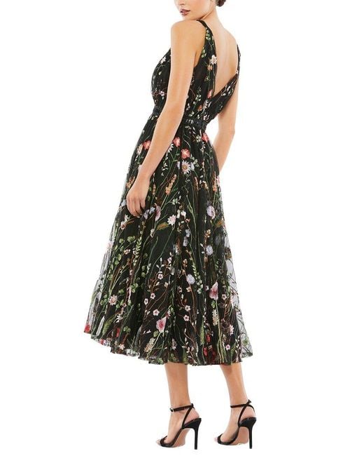 Mac Duggal Multicolor V-Neck Floral Midi Dress