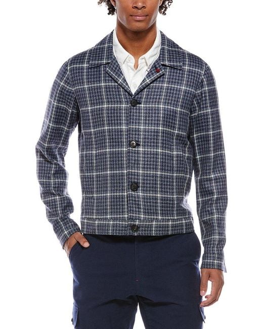 Isaia Blue Portofino Wool, Silk & Linen-Blend Jacket for men