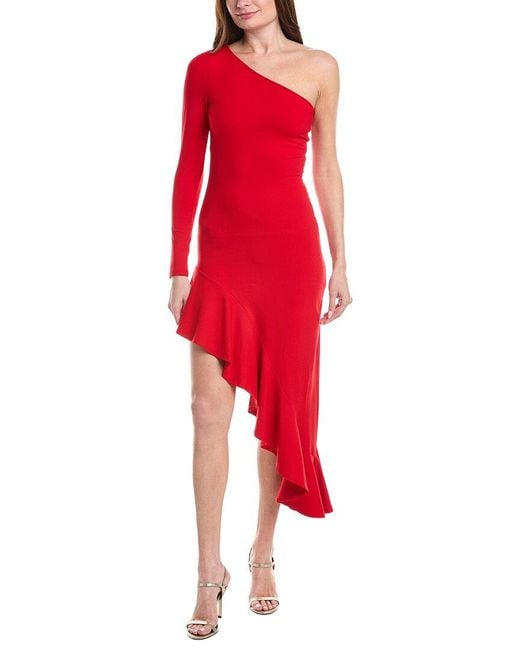 Susana Monaco Red One Arm Ruffle Dress