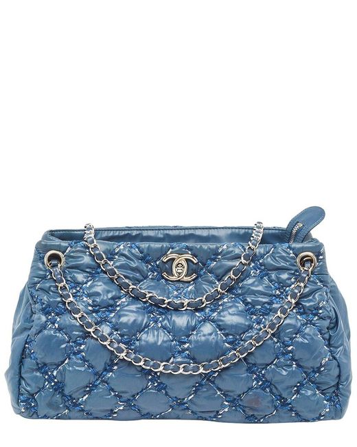 Chanel Blue Quilted Nylon & Tweed Ultra Stitch Bubble Tote (Authentic Pre-Owned)