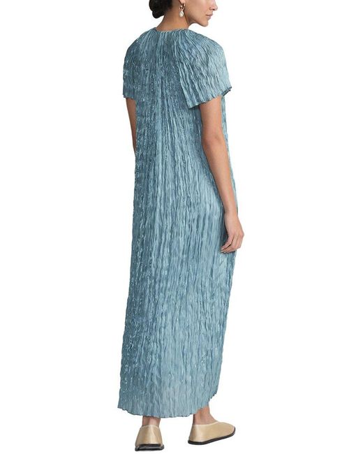 Lafayette 148 New York Blue Short Sleeve Plisse Dress
