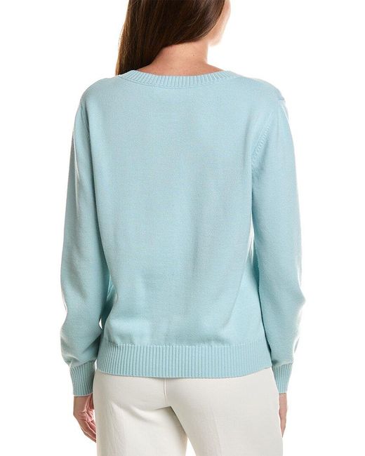 Oscar de la Renta Blue Artichoke Embroidered Jacquard Wool-Blend Sweater