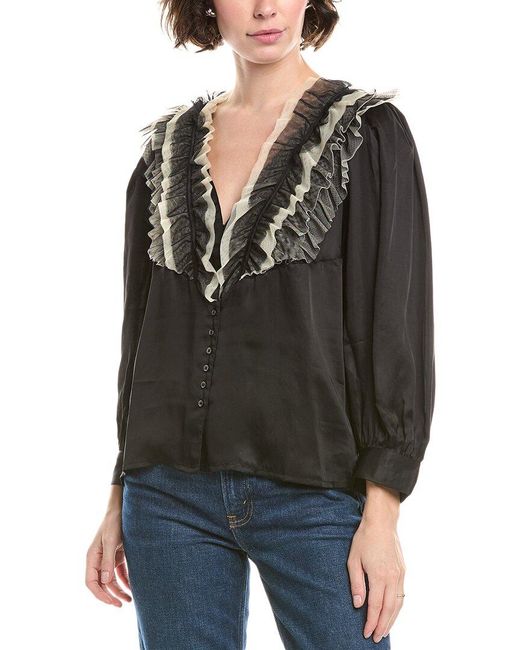 The Great Black Ruffled Tuxedo Top