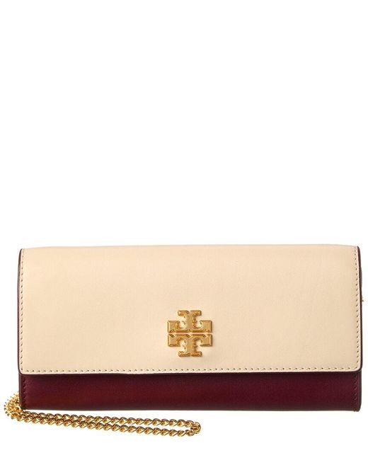 Tory Burch Natural Juliette Colorblocked Leather Wallet On Chain