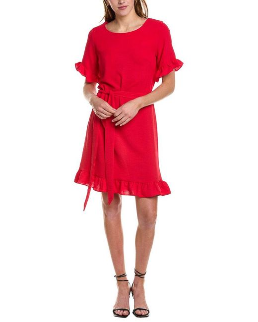 Tahari Red Ruffle Shift Dress