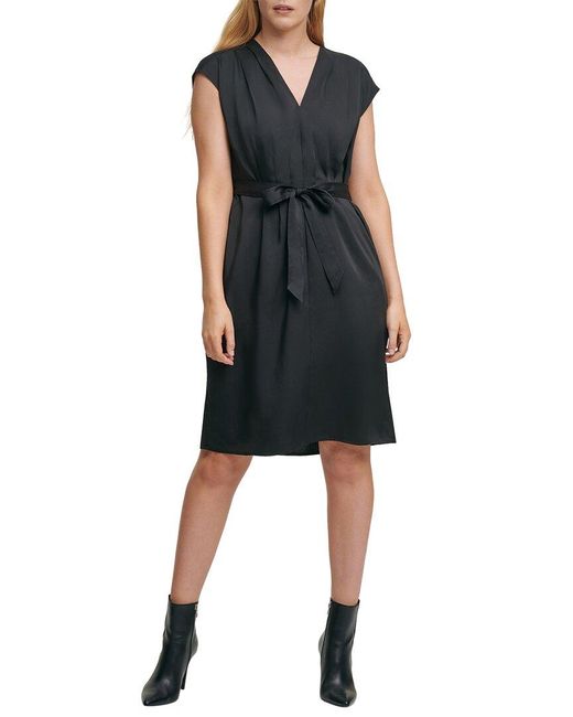 DKNY Black Cap Sleeve V-Neck Dress