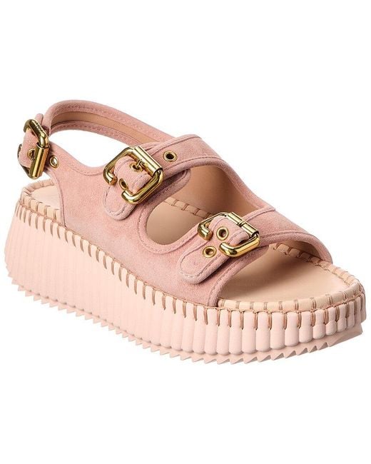 Chloé Pink Nama Suede Wedge Sandal