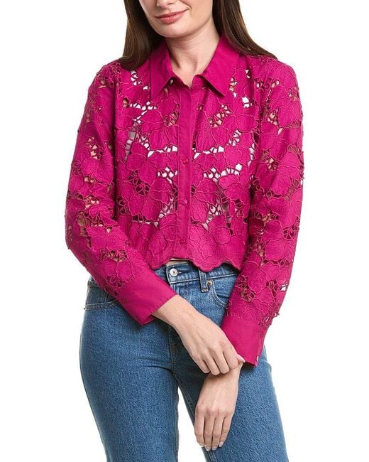L'Agence Red Seychelle Cropped Button-Down