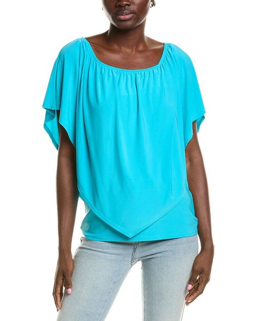 Joseph Ribkoff Blue Off-The-Shoulder Overlay Top