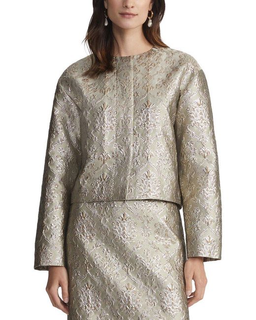 Lafayette 148 New York Gray Collarless Drop Shoulder Jacket