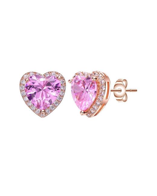 Genevive Jewelry Pink 18k Rose Gold Vermeil Cz Heart Earrings