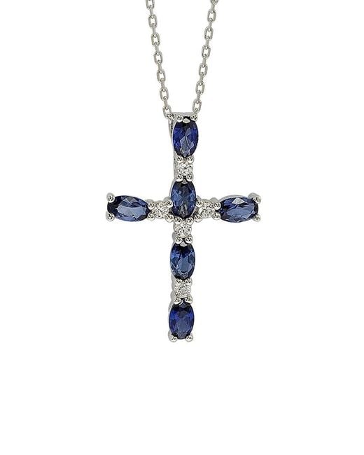 Suzy Levian White Silver 2.22 Ct. Tw. Diamond & Sapphire Cross Necklace
