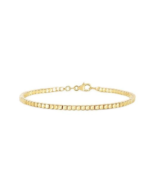 Italian Gold White 14K Cube Bead Bangle Bracelet