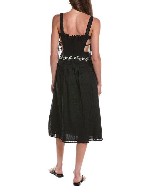 For Love & Lemons Black Jolene Embroidered Midi Dress