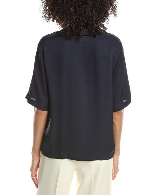 Theory Blue Silk Polo Top