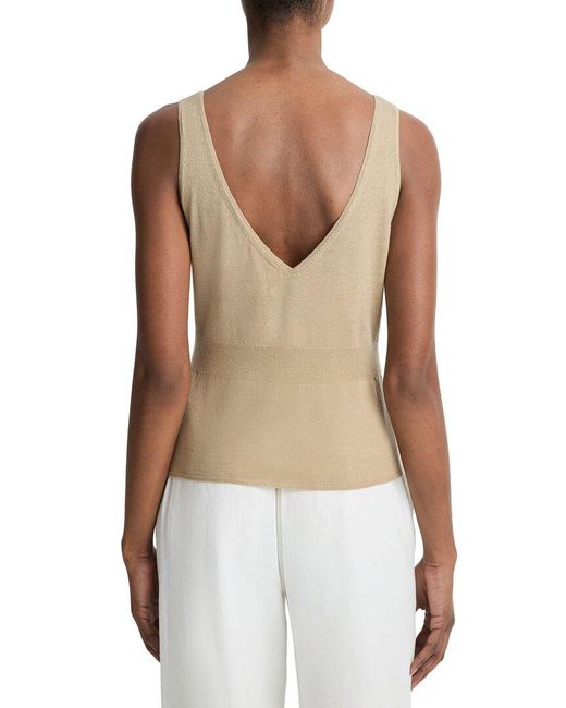 Vince White Wool-Blend Ribbed V-Neck Tank