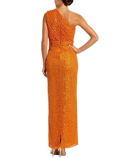 Mac Duggal Orange Sequined Ruched One Shoulder Gown