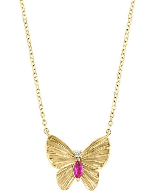 Effy Fine Jewelry Metallic 14K 0.17 Ct. Tw. Diamond & Ruby Necklace