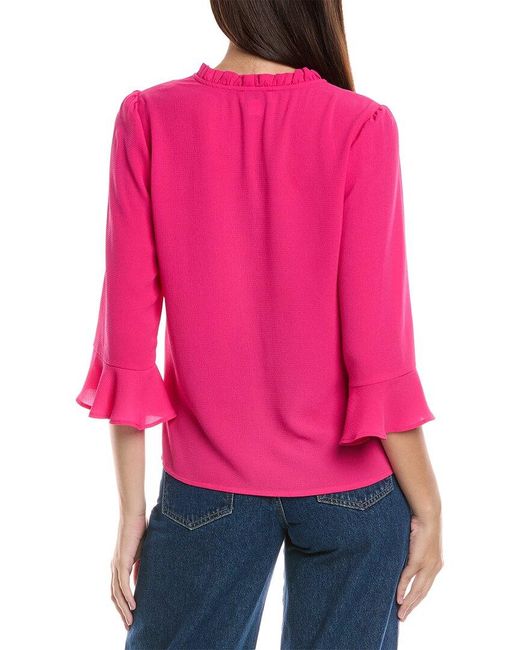 Cece Red Elbow Ruffle Sleeve Top