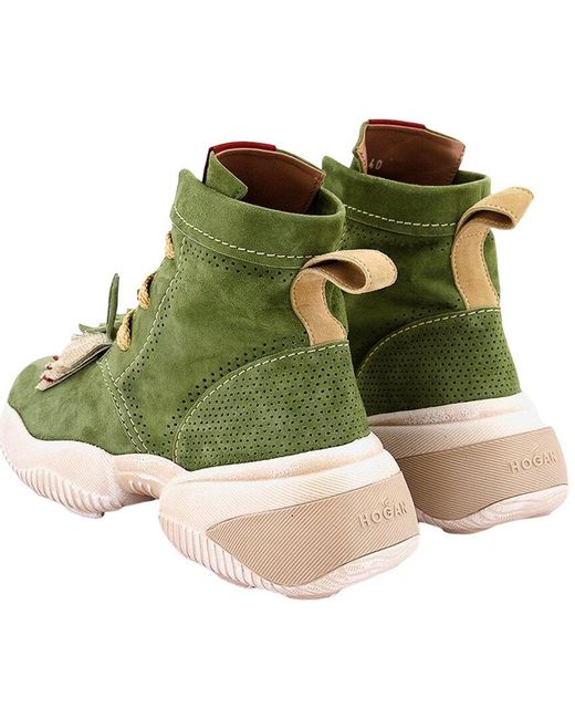 Hogan Green Fringe-Trimmed Lace-Up Leather Boot