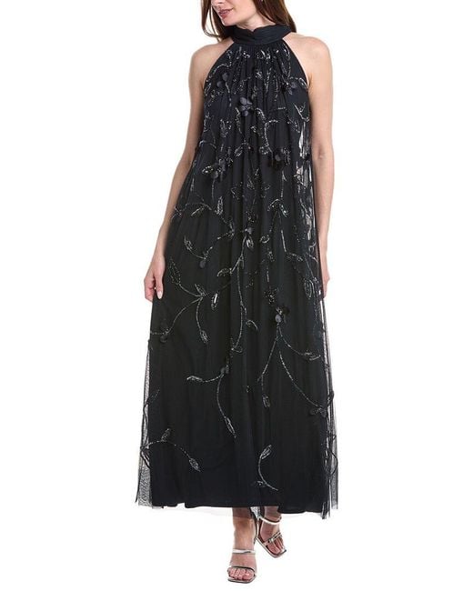 Adrianna Papell Black Bead Trapeze Maxi Dress