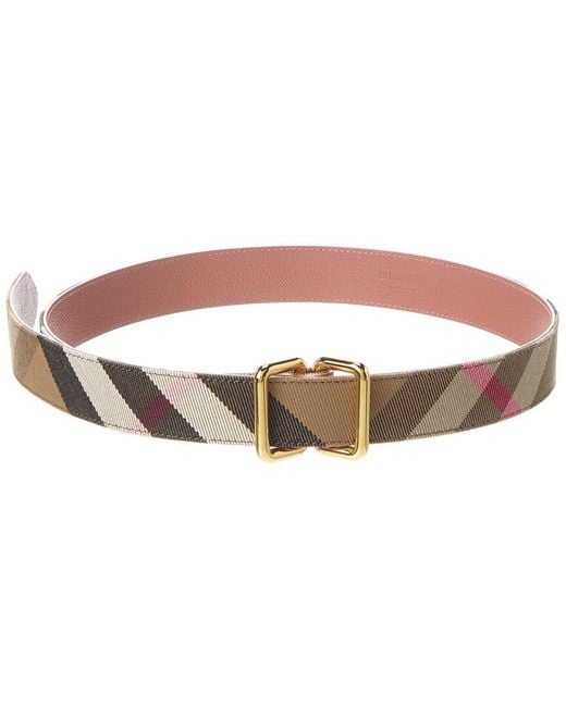 Burberry White Check Canvas & Leather Belt