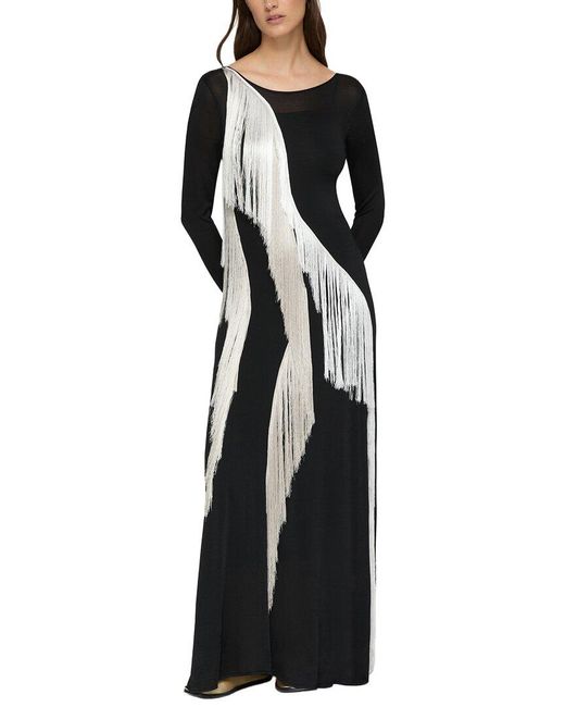 Lafayette 148 New York Black Embroidered Fringe Knit Maxi Dress