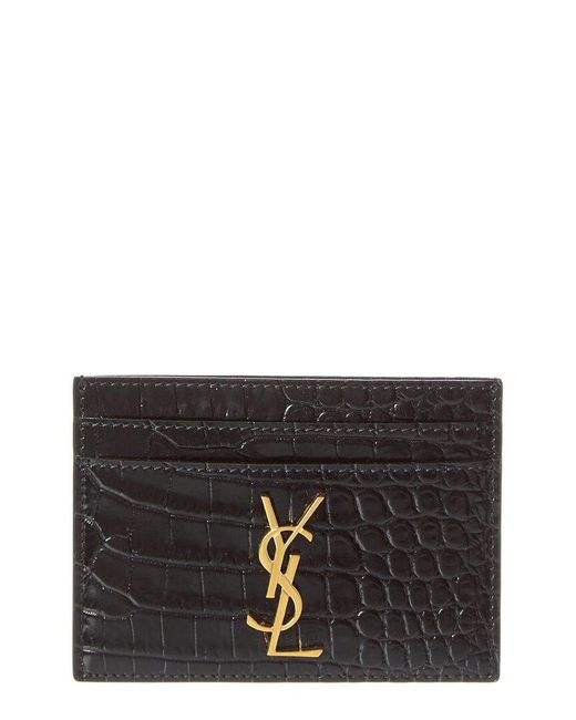 Saint Laurent Black Cassandre Croc-embossed Leather Card Case