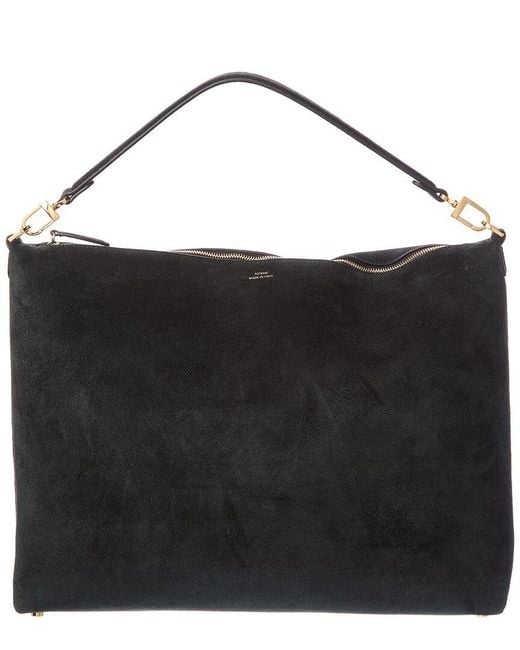 Totême Black Bevel Medium Suede Shoulder Bag