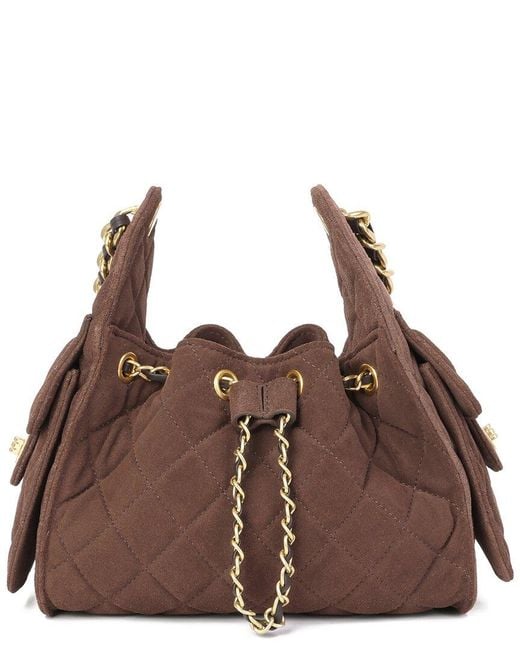 Tiffany & Fred Paris Brown Soft Quilted Suede Shoulder Bag