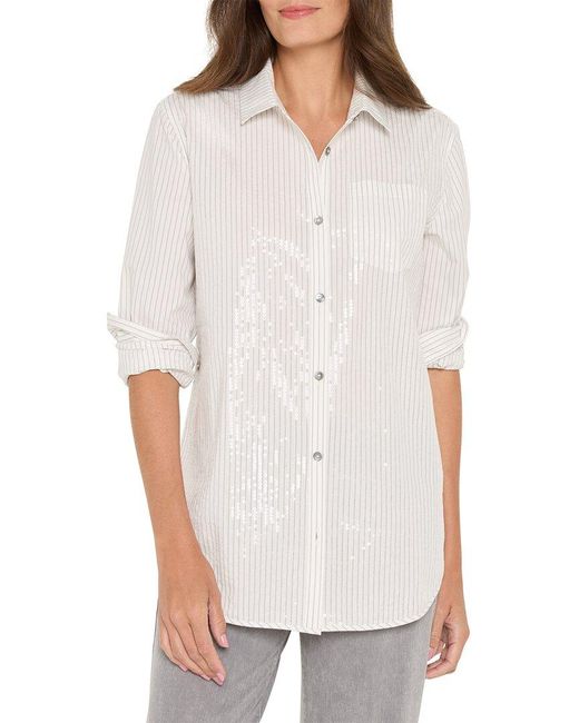 NIC+ZOE White Subtle Shine Stripe Shirt