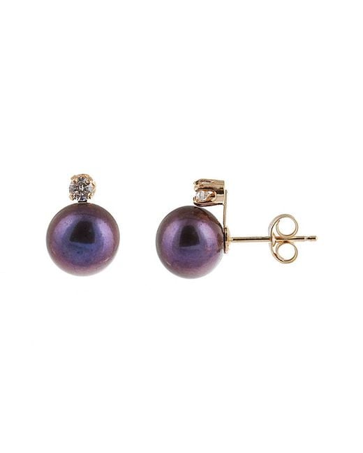 Splendid Multicolor 14k Diamond & 7-7.5mm Freshwater Pearl Studs