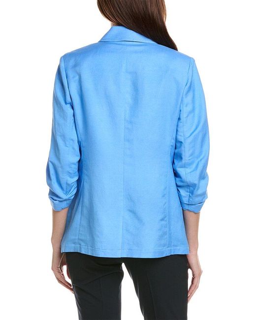 Anne Klein Blue One-button Linen-blend Jacket