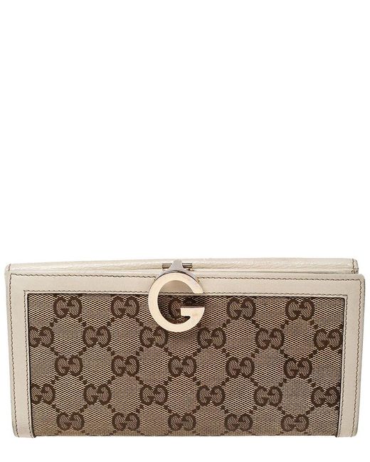 Gucci Gray GG G Bit Canvas & Leather Continental Wallet