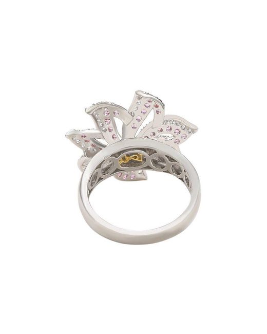 Suzy Levian White Silver 0.02 Ct. Tw. Diamond & Sapphire Ring