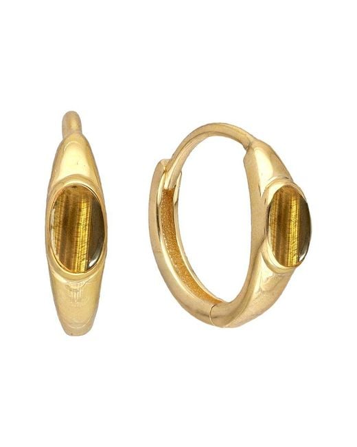 TIRAMISU Metallic 14K Plated 0.60 Ct. Tw. Tiger Eye Huggie Earrings