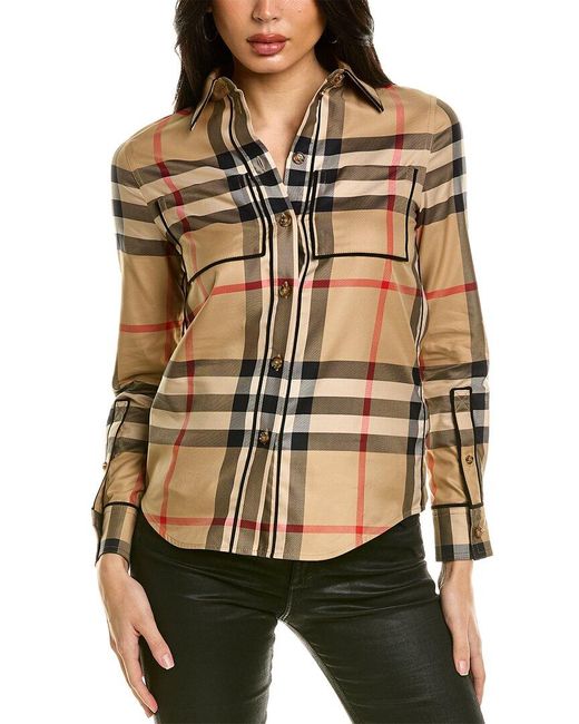 Burberry Vintage Check Silk-trim Woven Shirt in Natural | Lyst